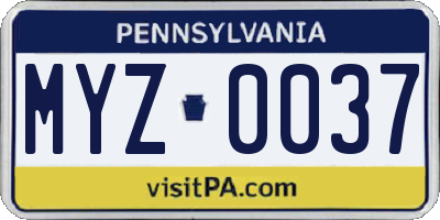 PA license plate MYZ0037