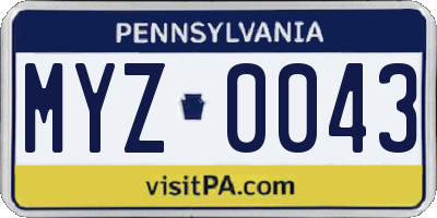 PA license plate MYZ0043