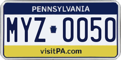 PA license plate MYZ0050