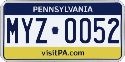 PA license plate MYZ0052
