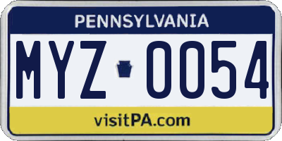 PA license plate MYZ0054