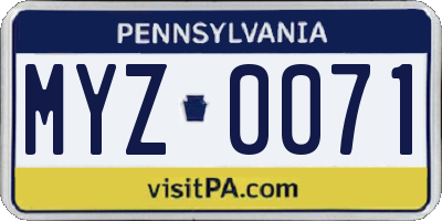 PA license plate MYZ0071