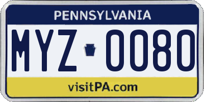 PA license plate MYZ0080