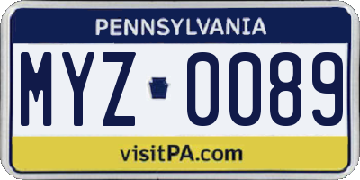 PA license plate MYZ0089