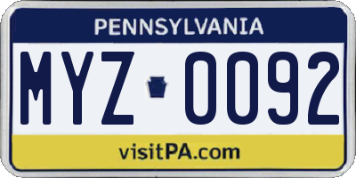 PA license plate MYZ0092