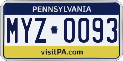 PA license plate MYZ0093