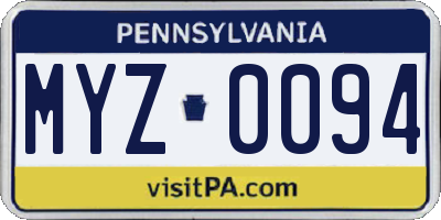 PA license plate MYZ0094