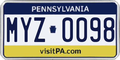 PA license plate MYZ0098