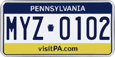PA license plate MYZ0102