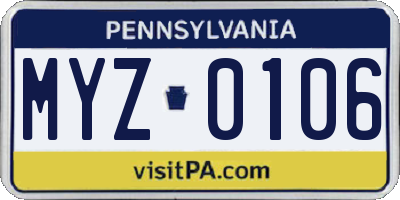 PA license plate MYZ0106