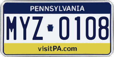 PA license plate MYZ0108