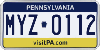 PA license plate MYZ0112