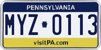 PA license plate MYZ0113