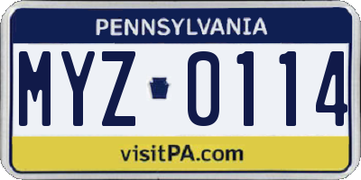 PA license plate MYZ0114