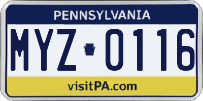 PA license plate MYZ0116