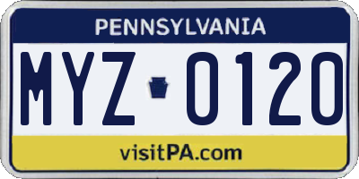 PA license plate MYZ0120