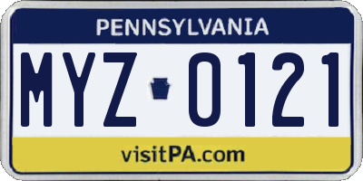PA license plate MYZ0121