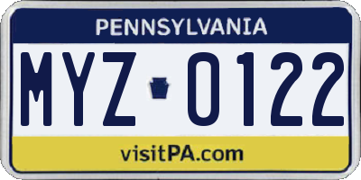 PA license plate MYZ0122