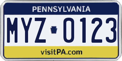 PA license plate MYZ0123