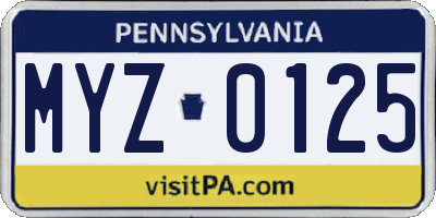 PA license plate MYZ0125