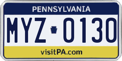 PA license plate MYZ0130