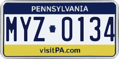 PA license plate MYZ0134