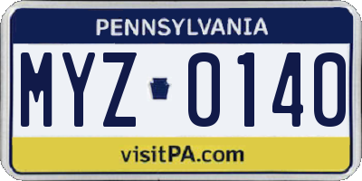 PA license plate MYZ0140