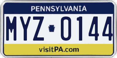 PA license plate MYZ0144