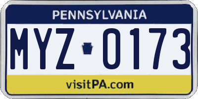 PA license plate MYZ0173