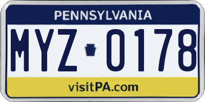 PA license plate MYZ0178