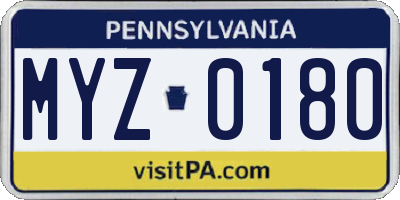 PA license plate MYZ0180