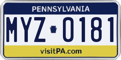 PA license plate MYZ0181
