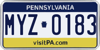 PA license plate MYZ0183