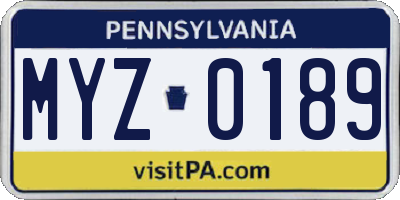 PA license plate MYZ0189