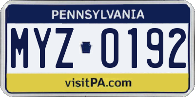 PA license plate MYZ0192