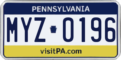 PA license plate MYZ0196