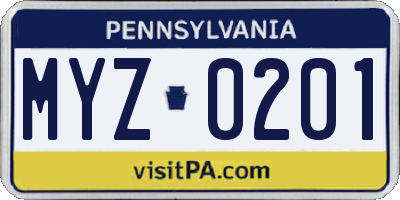 PA license plate MYZ0201
