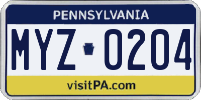 PA license plate MYZ0204