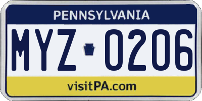 PA license plate MYZ0206