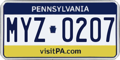 PA license plate MYZ0207