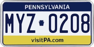 PA license plate MYZ0208