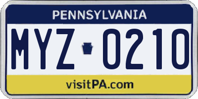 PA license plate MYZ0210