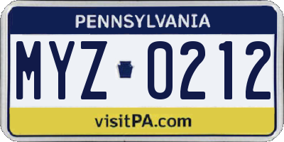 PA license plate MYZ0212