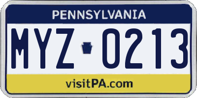PA license plate MYZ0213