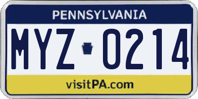 PA license plate MYZ0214