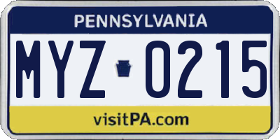 PA license plate MYZ0215
