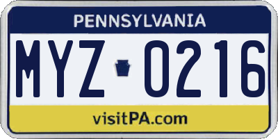 PA license plate MYZ0216