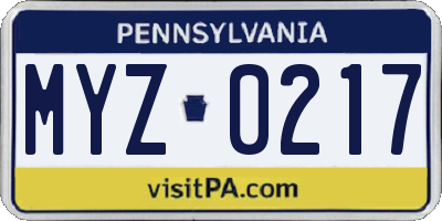 PA license plate MYZ0217