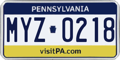 PA license plate MYZ0218