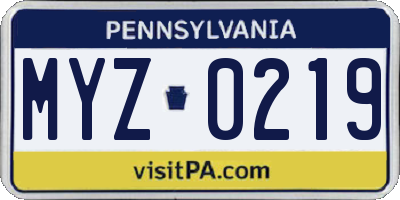 PA license plate MYZ0219